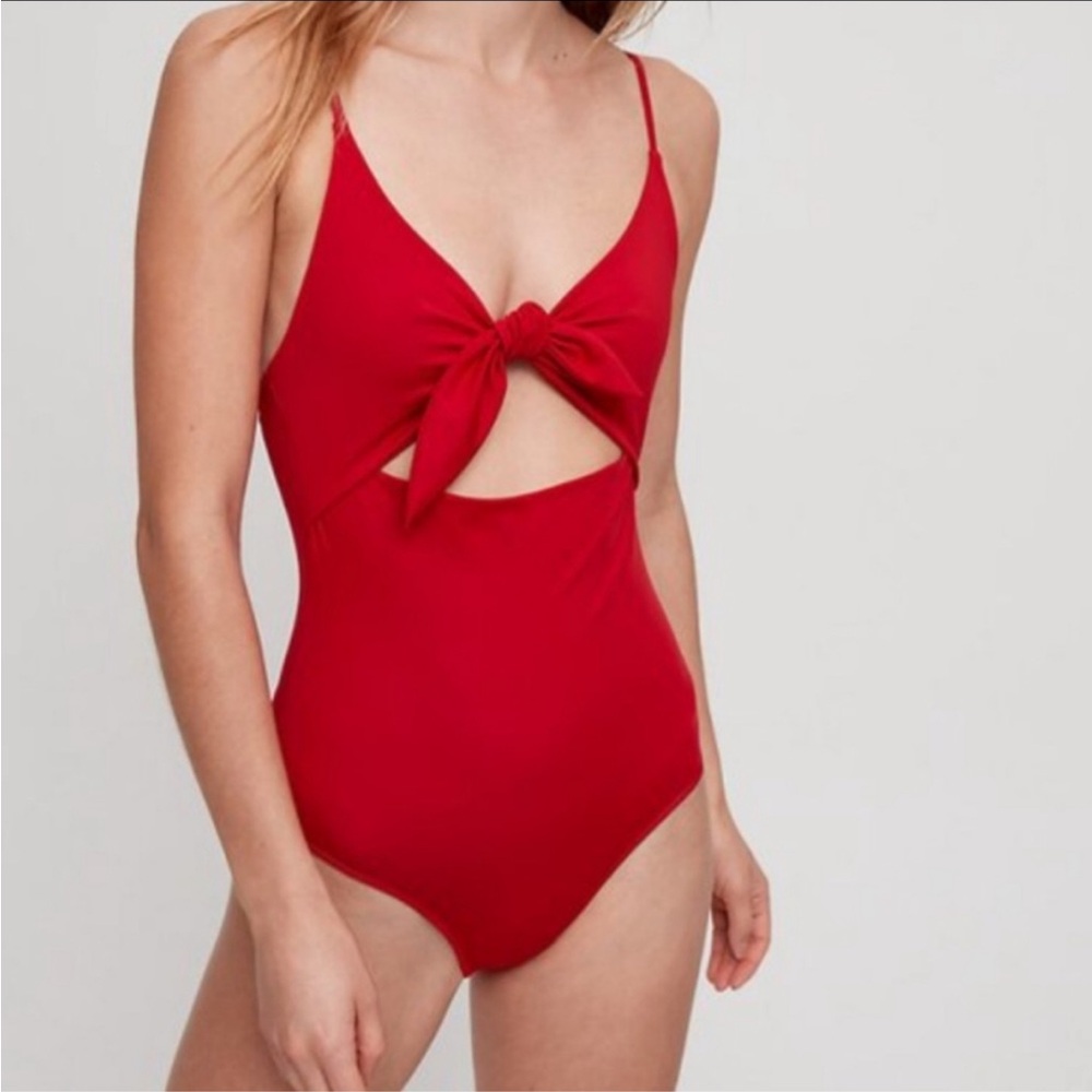 Aritzia Wilfred Red Cutout Tie Front One Piece Swimsuit Sz S